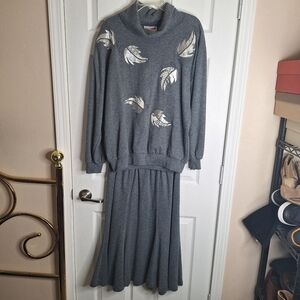 Vintage Pierre Lamonte Gray Shirt And Skirt Set Size Large